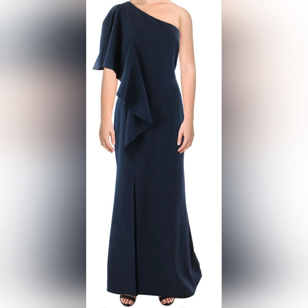 Vince Camuto Drapey Long Evening Dress NWOT size 8 Navy Blue